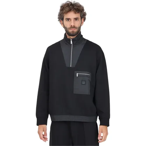 Schwarzer Halb-Zip-Pullover Casual Herbst/Winter , Herren, Größe: S - Armani Exchange - Modalova