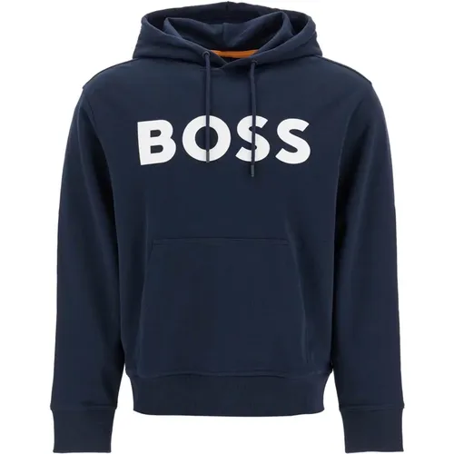 Gebürstete Baumwollkapuzenpullover mit Logodruck - Boss - Modalova