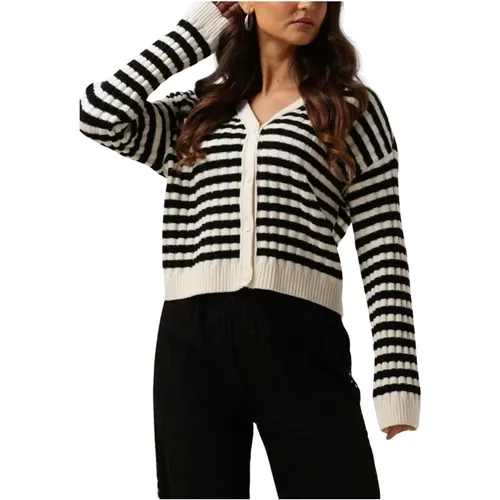 Schwarzer und weißer Cardigan , Damen, Größe: M/L - moss copenhagen - Modalova