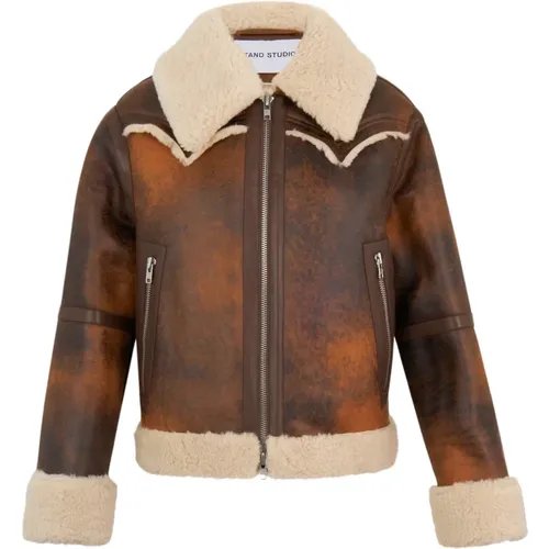 Faux Fur Zip Jacket Oversize , female, Sizes: 2XS - Stand Studio - Modalova