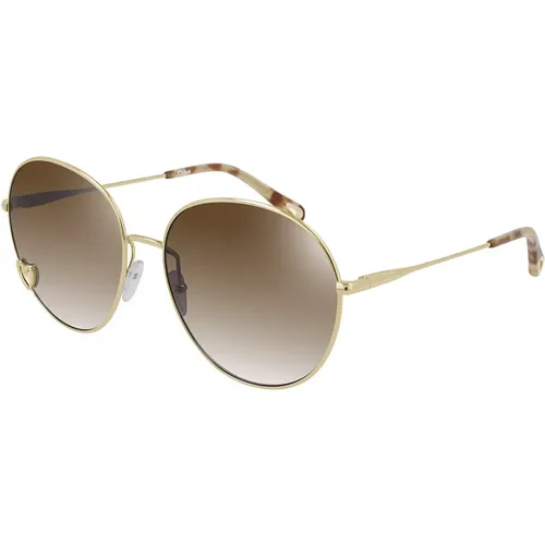 Sonnenbrille mit goldenem Rahmen und brauner Linse , Damen, Größe: 61 MM - Chloé - Modalova