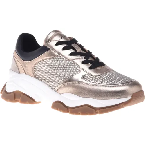 Trainers in leather and gold stretch eco-nappa , female, Sizes: 3 UK, 4 UK, 7 UK, 4 1/2 UK, 3 1/2 UK, 5 1/2 UK, 6 UK, 5 UK, 8 UK - Baldinini - Modalova