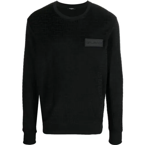 Velvet Monogram Sweatshirt in , male, Sizes: L - Balmain - Modalova