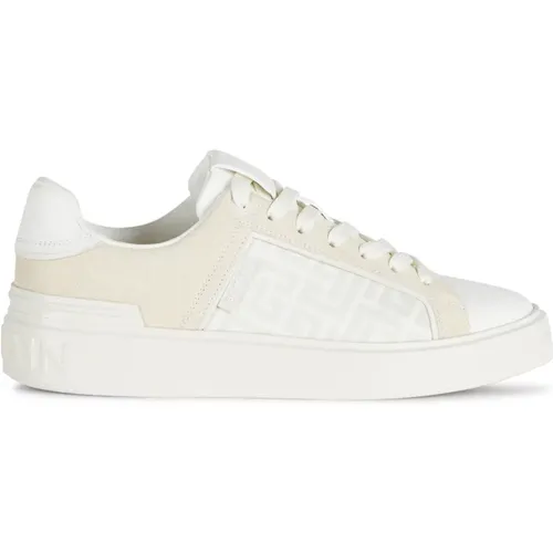 Monogrammed Nylon Leather Trainers , female, Sizes: 7 UK, 3 UK, 8 UK - Balmain - Modalova