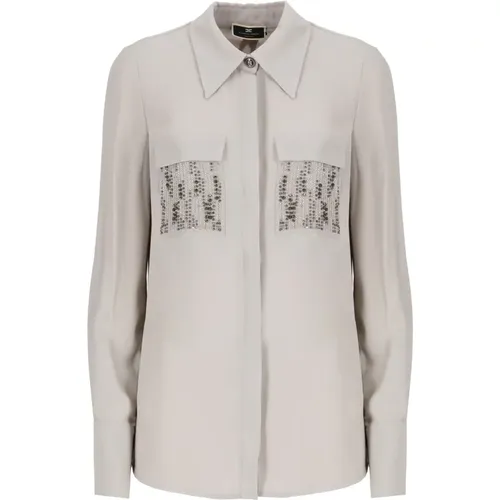 Grey Viscose Shirt with Collar and Pockets , female, Sizes: S, M - Elisabetta Franchi - Modalova