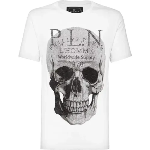 Weißes Skull Kristall T-shirt Platinum Cut,T-Shirt mit Totenkopfdruck - Philipp Plein - Modalova