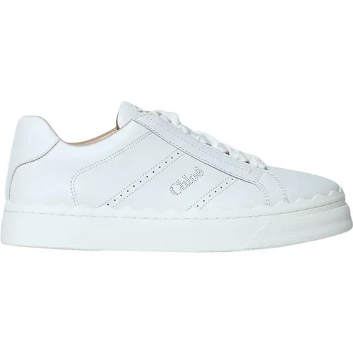 Perforierte Logo Leder Sneakers , Damen, Größe: 37 EU - Chloé - Modalova