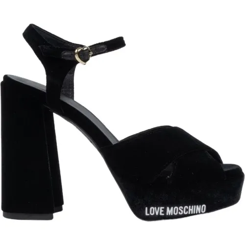 Velvet Sandal with Ankle Strap , female, Sizes: 5 UK, 6 UK, 4 UK, 3 UK - Love Moschino - Modalova