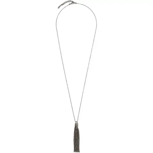 Silver Fringed Necklace with Tassel Detail , female, Sizes: ONE SIZE - BRUNELLO CUCINELLI - Modalova