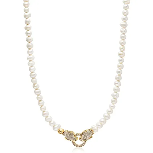 Pearl Choker with Double Panther Head in Gold - Nialaya - Modalova