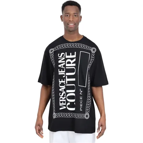Schwarzes T-Shirt mit Piece Number Logo - Versace Jeans Couture - Modalova