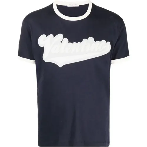 Logo Patch Cotton T-Shirt Navy , male, Sizes: S - Valentino - Modalova