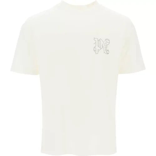 T-Shirt mit Nieten und Monogramm , Herren, Größe: L - Palm Angels - Modalova