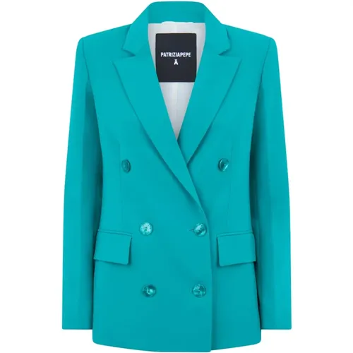 Turquoise Double-Breasted Blazer with Pockets , female, Sizes: M, XS, S, 2XS - PATRIZIA PEPE - Modalova