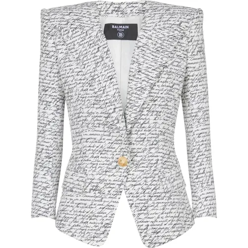 Jacke mit einem Knopf und „Lettre d'amour“-Print - Balmain - Modalova