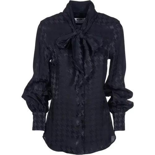 Houndstooth Lavalliere Collar Shirt , female, Sizes: M - Msgm - Modalova