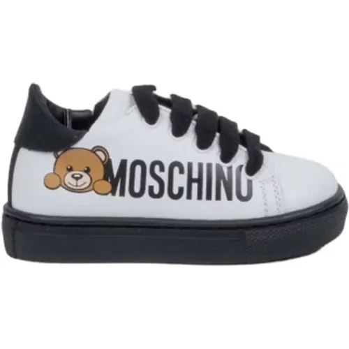 Weiße Ledersneakers mit Schwarzem Markenlogo - Moschino - Modalova