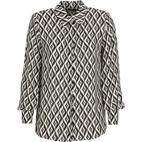 Schwarze Bluse mit Kontrastmuster , Damen, Größe: XL - Elisabetta Franchi - Modalova