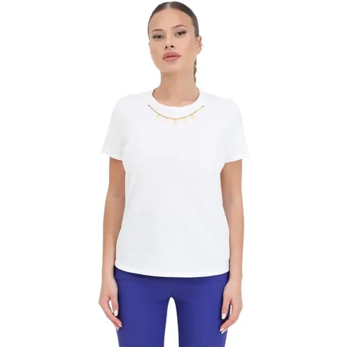 Weiße T-Shirt mit Charms für Damen , Damen, Größe: M - Elisabetta Franchi - Modalova