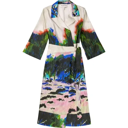 Silk Wrap Dress with Landscape Print , female, Sizes: XS, S, XL, 2XL, L, 2XS, M - Munthe - Modalova