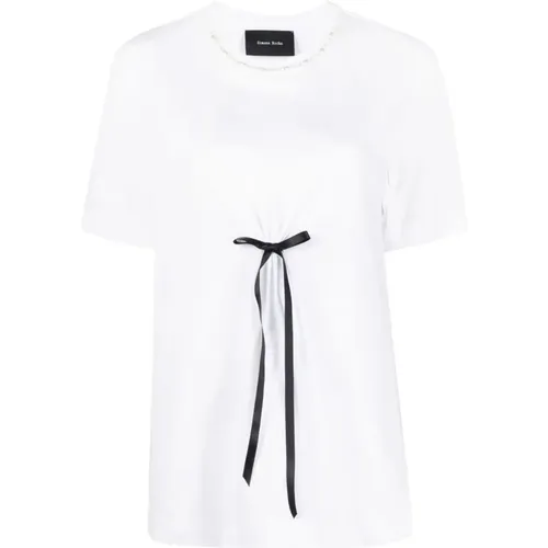 Short Sleeve A-Line T-Shirt W/ BOW Detail Embl , female, Sizes: L - Simone Rocha - Modalova
