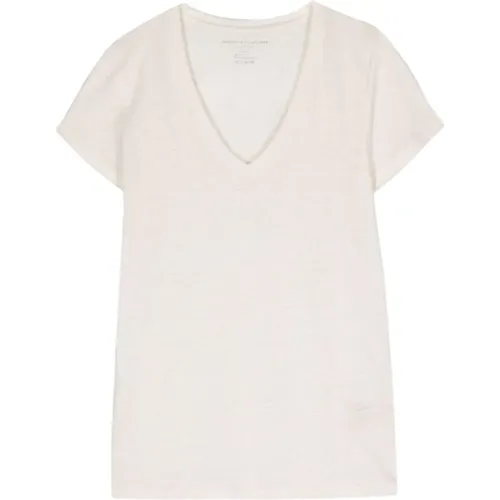 Linen Blend V-Neck T-shirt , female, Sizes: M, S - majestic filatures - Modalova