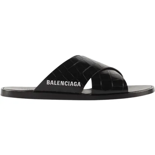 Embossed-Crocodile Crossover Slides , male, Sizes: 9 UK - Balenciaga - Modalova