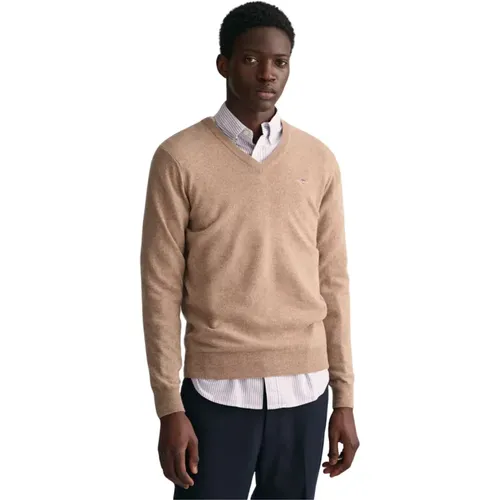 Klassischer V-Ausschnitt Wollpullover , Herren, Größe: 3XL - Gant - Modalova