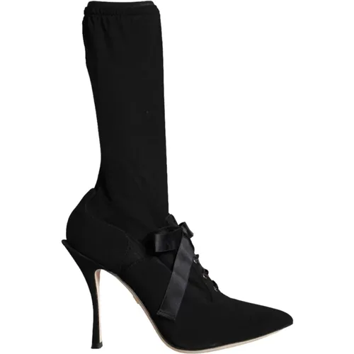 Schwarze Stiletto-Absätze Mid Calf Stiefel - Dolce & Gabbana - Modalova