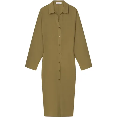 Olive Midi Hemdblusenkleid mit Perlen , Damen, Größe: L - Aeron - Modalova