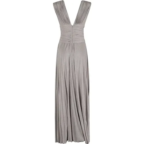 Silver Lurex Plunging V-Neck Dress , female, Sizes: M - Elisabetta Franchi - Modalova