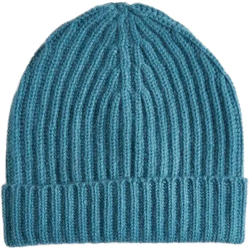 Ribbed Cashmere Beanie in Aqua Green , male, Sizes: ONE SIZE - Malo - Modalova