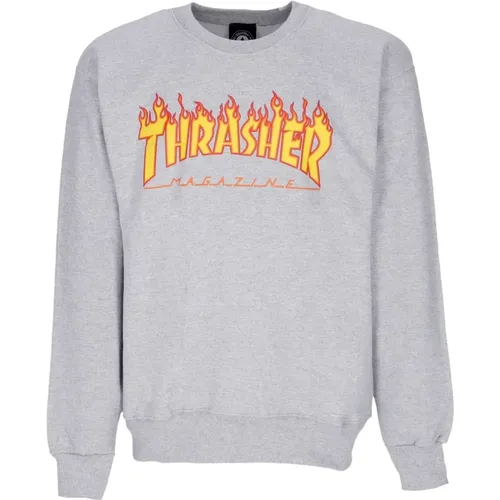 Flame Crewneck Sweatshirt Light Steel/Yellow , unisex, Sizes: M, S, L, XL - Thrasher - Modalova