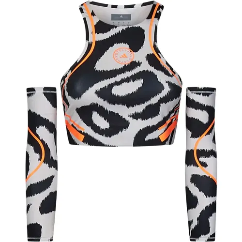 Black Leopard Print Top with Neon Orange Accents , female, Sizes: XS - adidas by stella mccartney - Modalova