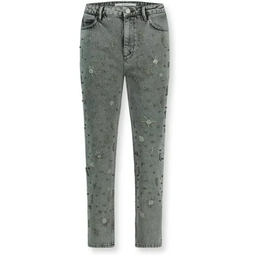 Graue Straight-Fit-Jeans mit Verzierungen , Damen, Größe: W26 - Homage - Modalova