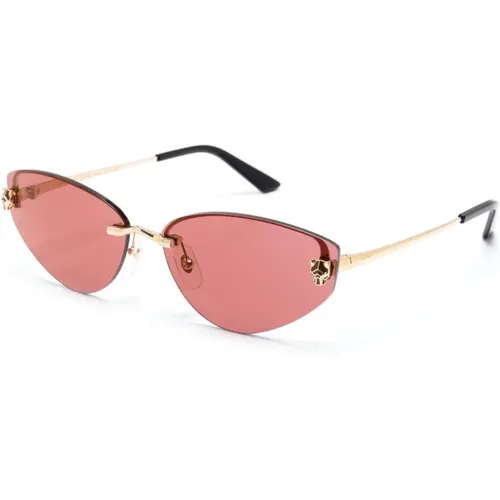 Gold Sunglasses for Everyday Use , female, Sizes: 65 MM - Cartier - Modalova