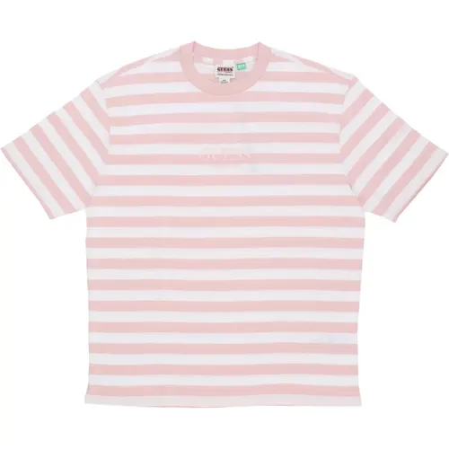 Einfaches Streifen-Tee Blush Baumwolle T-Shirt , Herren, Größe: L - Guess - Modalova