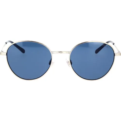 Round Blue Lens Sunglasses with Silver Metal Frame , unisex, Sizes: 51 MM - Ralph Lauren - Modalova
