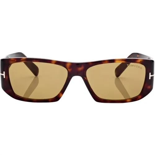 Braune Tortoise Quadratische Sonnenbrille , Damen, Größe: 56 MM - Tom Ford - Modalova