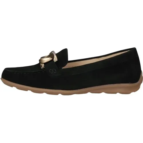 Schwarze Wildleder Loafers mit Gold Detail , Damen, Größe: 38 1/2 EU - Gabor - Modalova