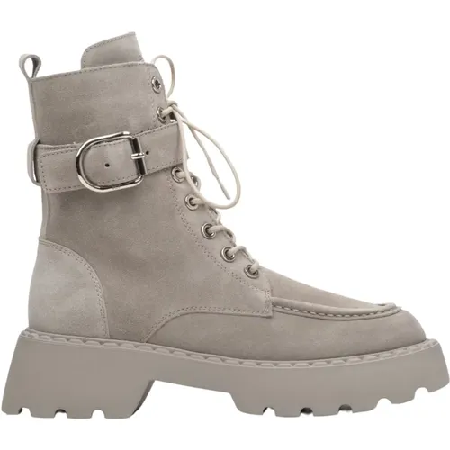 Women`s Grey Ankle Boots with Gold Buckle made of Velour Er00113511 , female, Sizes: 7 UK - Estro - Modalova