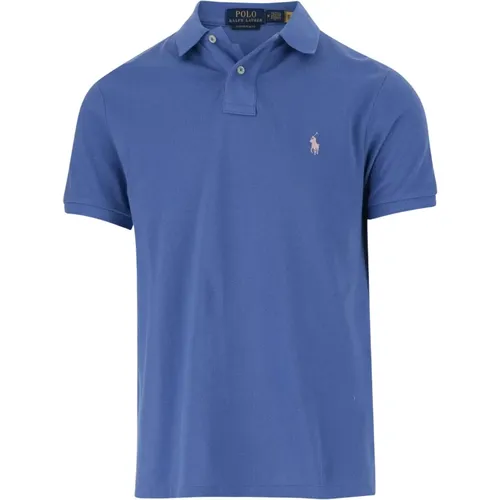 Blaues Baumwoll-Poloshirt Klassisches Logo , Herren, Größe: L - Polo Ralph Lauren - Modalova
