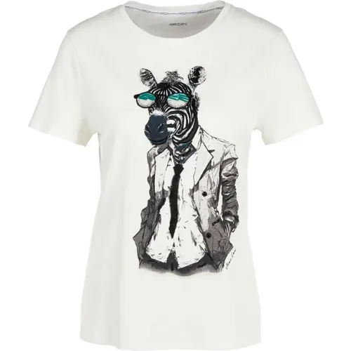 Offwhite T-shirt with 3D Zebra Applique , female, Sizes: M - Marc Cain - Modalova