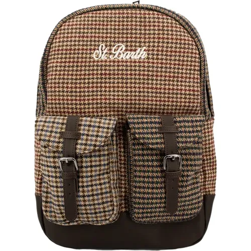 Wool-Effect Plaid Backpack with Prince of Wales Pattern , female, Sizes: ONE SIZE - MC2 Saint Barth - Modalova