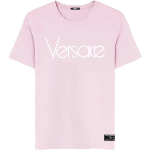 Logo Print Crew Neck T-shirt , Damen, Größe: S - Versace - Modalova