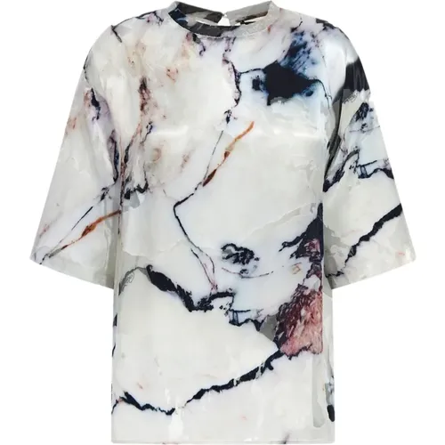 Marble Print White Satin Blouse , female, Sizes: XS, S - Roberto Cavalli - Modalova