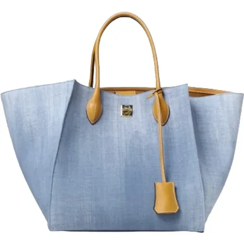 Klare blaue Denim-Tasche mit Lederelementen - Ermanno Scervino - Modalova