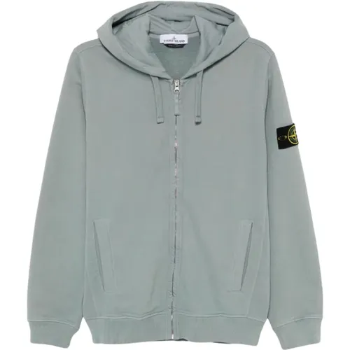 Gebürstete Baumwollfleece Vollreißverschlusskapuzenpullover , Herren, Größe: M - Stone Island - Modalova