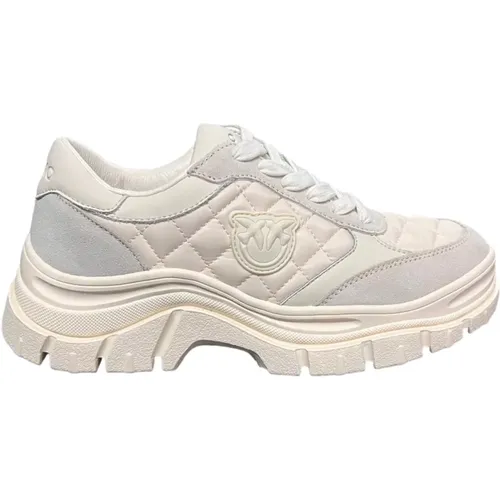 Weiße Leder- und Satin-Memphis-Sneaker , Damen, Größe: 36 EU - pinko - Modalova