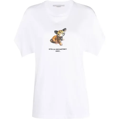 Tiger-Print Baumwoll T-Shirt , Damen, Größe: M - Stella Mccartney - Modalova